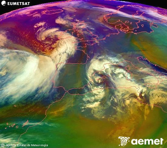 RGB composition where several channels of satellite Meteosat operational in 0� N 0� W are mixed, providing air mass and cloudiness features.&nbsp;Tuesday, 20 January  2026 04:00