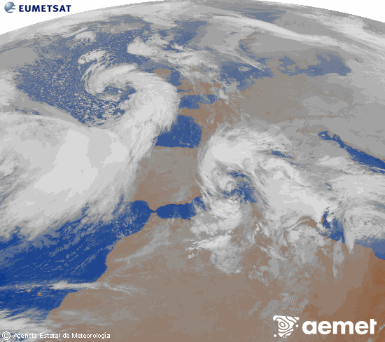 Imagen de la zona de Europa y Norte de �frica del canal infrarrojo del sat�lite Meteosat operacional en 0�N 0�W, procesada para darle color.&nbsp;dimarts, 20 de gener  2026 04:00