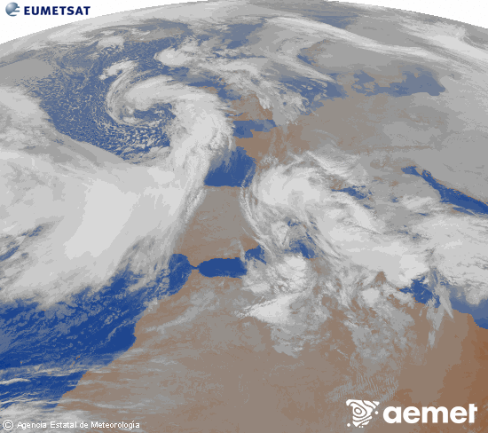 Imagen de la zona de Europa y Norte de �frica del canal infrarrojo del sat�lite Meteosat operacional en 0�N 0�W, procesada para darle color.&nbsp;dimarts, 20 de gener  2026 06:00