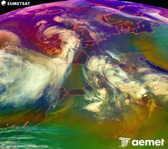 RGB composition where several channels of satellite Meteosat operational in 0� N 0� W are mixed, providing air mass and cloudiness features.&nbsp;Tuesday, 20 January  2026 07:00