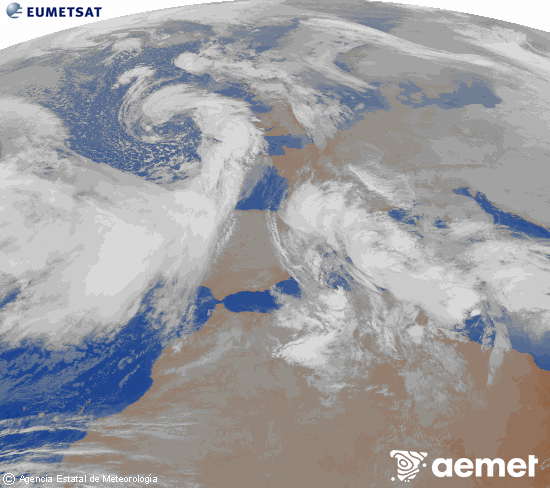 Imagen de la zona de Europa y Norte de �frica del canal infrarrojo del sat�lite Meteosat operacional en 0�N 0�W, procesada para darle color.&nbsp;Tuesday, 20 January  2026 07:00