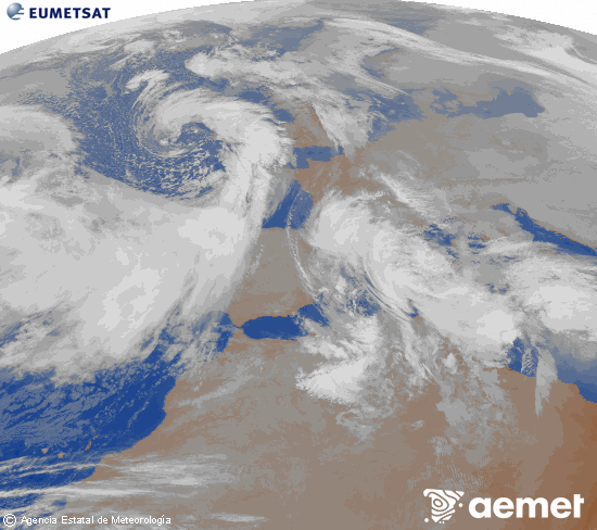 Imagen de la zona de Europa y Norte de �frica del canal infrarrojo del sat�lite Meteosat operacional en 0�N 0�W, procesada para darle color.&nbsp;mardi, 20 janvier  2026 08:00