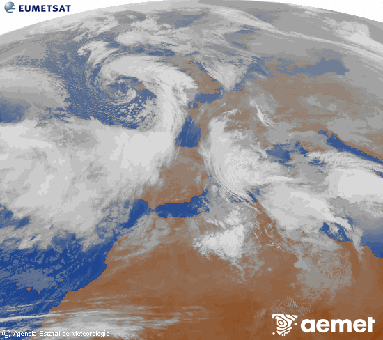 Imagen de la zona de Europa y Norte de �frica del canal infrarrojo del sat�lite Meteosat operacional en 0�N 0�W, procesada para darle color.&nbsp;asteartea, 2026ko urtarrilak 20, ordua: 11:00