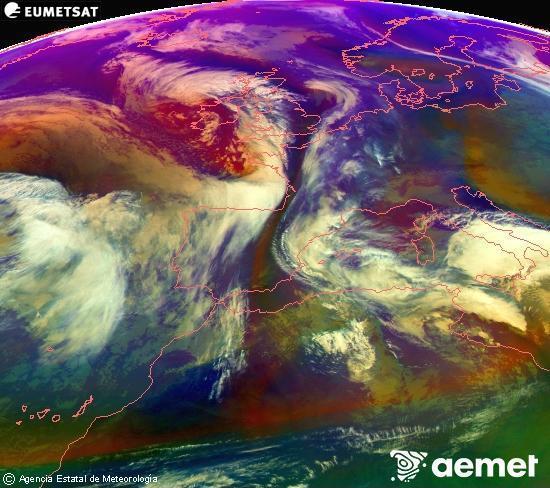 RGB composition where several channels of satellite Meteosat operational in 0� N 0� W are mixed, providing air mass and cloudiness features.&nbsp;Tuesday, 20 January  2026 16:00