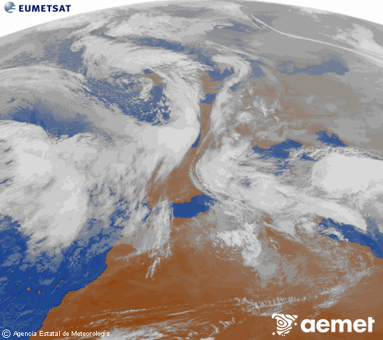 Imagen de la zona de Europa y Norte de �frica del canal infrarrojo del sat�lite Meteosat operacional en 0�N 0�W, procesada para darle color.&nbsp;mardi, 20 janvier  2026 16:00