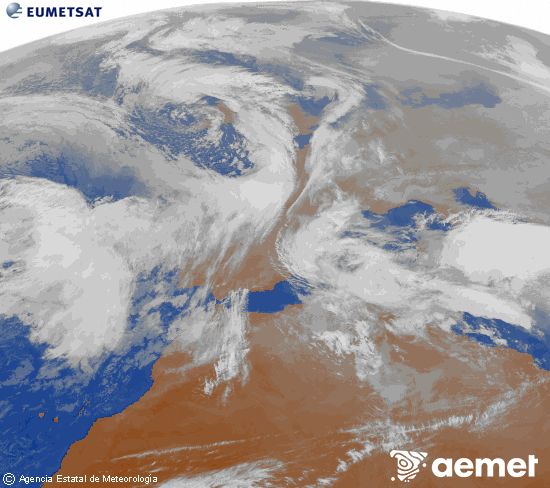 Imagen de la zona de Europa y Norte de �frica del canal infrarrojo del sat�lite Meteosat operacional en 0�N 0�W, procesada para darle color.&nbsp;mardi, 20 janvier  2026 17:00