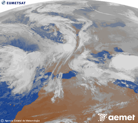 Imagen de la zona de Europa y Norte de �frica del canal infrarrojo del sat�lite Meteosat operacional en 0�N 0�W, procesada para darle color.&nbsp;mardi, 20 janvier  2026 18:00