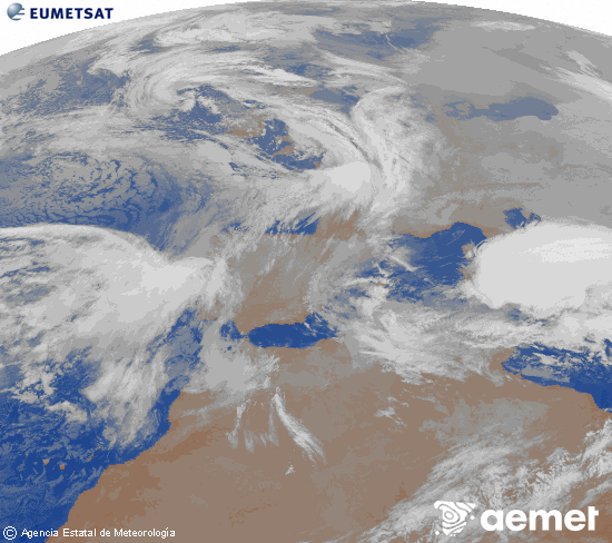 Imagen de la zona de Europa y Norte de �frica del canal infrarrojo del sat�lite Meteosat operacional en 0�N 0�W, procesada para darle color.&nbsp;dimarts, 20 de gener  2026 23:00