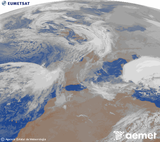 Imagen de la zona de Europa y Norte de �frica del canal infrarrojo del sat�lite Meteosat operacional en 0�N 0�W, procesada para darle color.&nbsp;dimecres, 21 de gener  2026 01:00