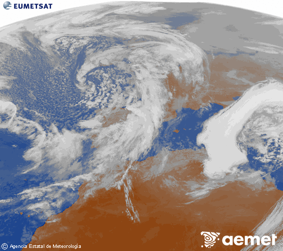 Imagen de la zona de Europa y Norte de �frica del canal infrarrojo del sat�lite Meteosat operacional en 0�N 0�W, procesada para darle color.&nbsp;mercredi, 21 janvier  2026 14:00