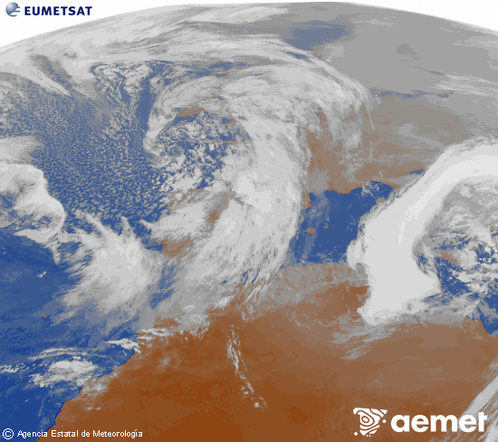 Imagen de la zona de Europa y Norte de �frica del canal infrarrojo del sat�lite Meteosat operacional en 0�N 0�W, procesada para darle color.&nbsp;mercredi, 21 janvier  2026 16:00