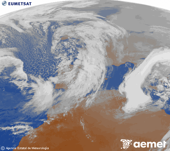 Imagen de la zona de Europa y Norte de �frica del canal infrarrojo del sat�lite Meteosat operacional en 0�N 0�W, procesada para darle color.&nbsp;mercredi, 21 janvier  2026 17:00