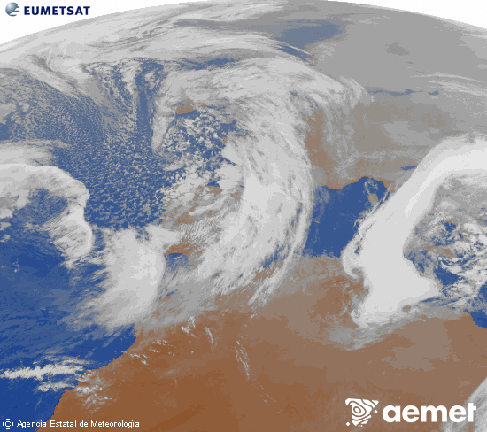 Imagen de la zona de Europa y Norte de �frica del canal infrarrojo del sat�lite Meteosat operacional en 0�N 0�W, procesada para darle color.&nbsp;mercredi, 21 janvier  2026 18:00