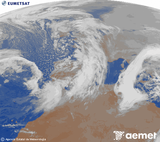 Imagen de la zona de Europa y Norte de �frica del canal infrarrojo del sat�lite Meteosat operacional en 0�N 0�W, procesada para darle color.&nbsp;mercredi, 21 janvier  2026 20:00