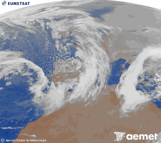 Imagen de la zona de Europa y Norte de �frica del canal infrarrojo del sat�lite Meteosat operacional en 0�N 0�W, procesada para darle color.&nbsp;mercredi, 21 janvier  2026 21:00