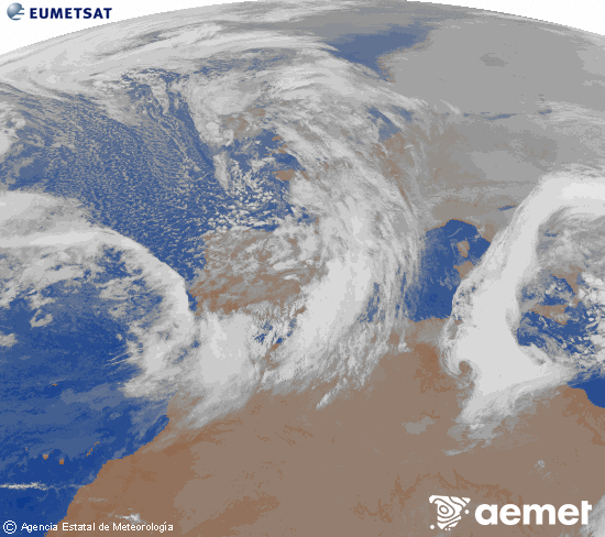 Imagen de la zona de Europa y Norte de �frica del canal infrarrojo del sat�lite Meteosat operacional en 0�N 0�W, procesada para darle color.&nbsp;mercredi, 21 janvier  2026 22:00