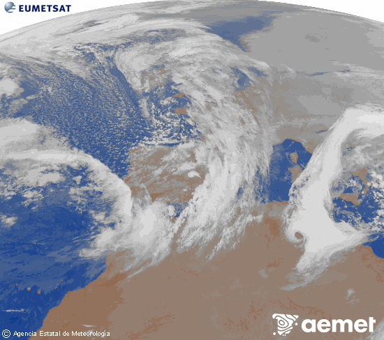 Imagen de la zona de Europa y Norte de �frica del canal infrarrojo del sat�lite Meteosat operacional en 0�N 0�W, procesada para darle color.&nbsp;mercredi, 21 janvier  2026 23:00