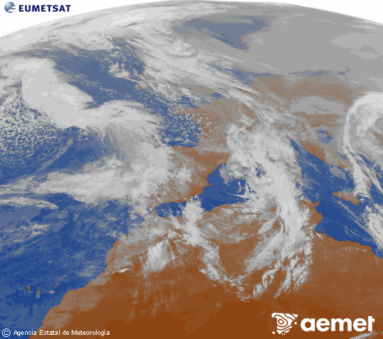 Imagen de la zona de Europa y Norte de �frica del canal infrarrojo del sat�lite Meteosat operacional en 0�N 0�W, procesada para darle color.&nbsp;osteguna, 2026ko urtarrilak 22, ordua: 13:00
