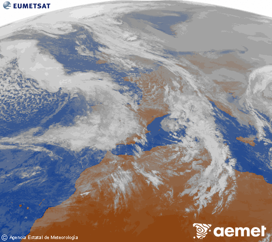 Imagen de la zona de Europa y Norte de �frica del canal infrarrojo del sat�lite Meteosat operacional en 0�N 0�W, procesada para darle color.&nbsp;jeudi, 22 janvier  2026 15:00