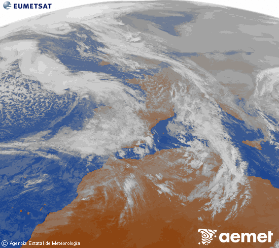 Imagen de la zona de Europa y Norte de �frica del canal infrarrojo del sat�lite Meteosat operacional en 0�N 0�W, procesada para darle color.&nbsp;jeudi, 22 janvier  2026 16:00
