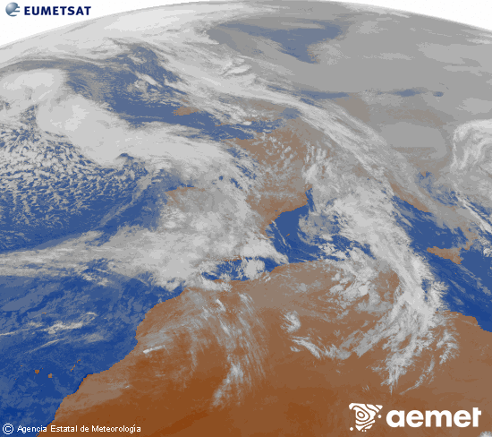 Imagen de la zona de Europa y Norte de �frica del canal infrarrojo del sat�lite Meteosat operacional en 0�N 0�W, procesada para darle color.&nbsp;jeudi, 22 janvier  2026 17:00