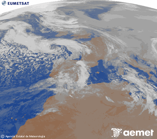 Imatge de la zona d'Europa i Nord d'�frica del canal infraroig del sat�l�lit Meteosat operacional en 0�N 0�W, processada per a donar-li color.&nbsp;divendres, 23 de gener  2026 00:00