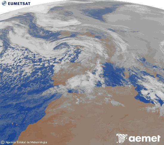 Imatge de la zona d'Europa i Nord d'�frica del canal infraroig del sat�l�lit Meteosat operacional en 0�N 0�W, processada per a donar-li color.&nbsp;divendres, 23 de gener  2026 04:00