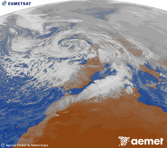 Imagen de la zona de Europa y Norte de �frica del canal infrarrojo del sat�lite Meteosat operacional en 0�N 0�W, procesada para darle color.&nbsp;Friday, 23 January  2026 14:00