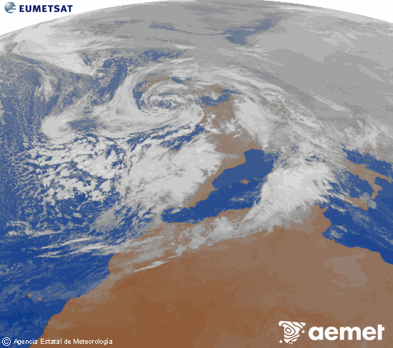 Imagen de la zona de Europa y Norte de �frica del canal infrarrojo del sat�lite Meteosat operacional en 0�N 0�W, procesada para darle color.&nbsp;divendres, 23 de gener  2026 19:00