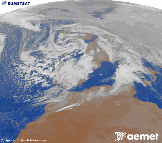 Imagen de la zona de Europa y Norte de �frica del canal infrarrojo del sat�lite Meteosat operacional en 0�N 0�W, procesada para darle color.&nbsp;divendres, 23 de gener  2026 21:00
