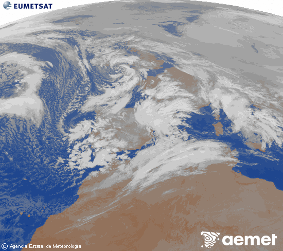 Imatge de la zona d'Europa i Nord d'�frica del canal infraroig del sat�l�lit Meteosat operacional en 0�N 0�W, processada per a donar-li color.&nbsp;dissabte, 24 de gener  2026 05:00