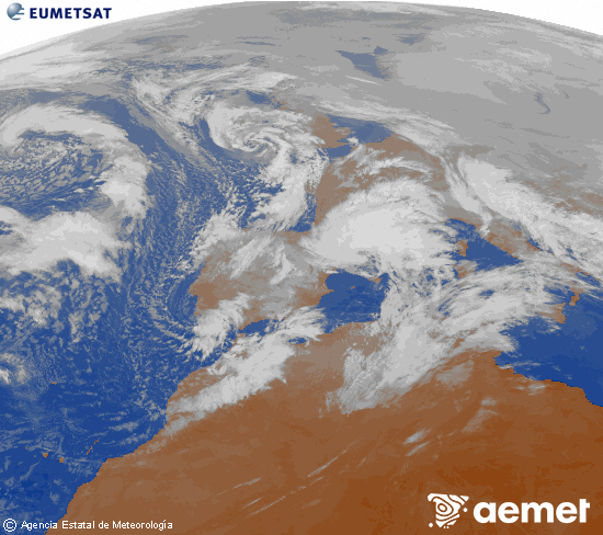 Imagen de la zona de Europa y Norte de �frica del canal infrarrojo del sat�lite Meteosat operacional en 0�N 0�W, procesada para darle color.&nbsp;samedi, 24 janvier  2026 11:00