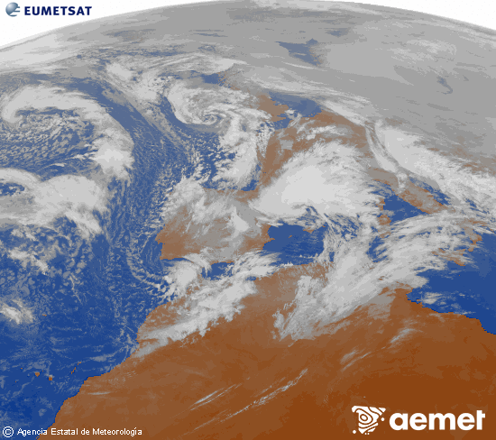 Imagen de la zona de Europa y Norte de �frica del canal infrarrojo del sat�lite Meteosat operacional en 0�N 0�W, procesada para darle color.&nbsp;samedi, 24 janvier  2026 12:00