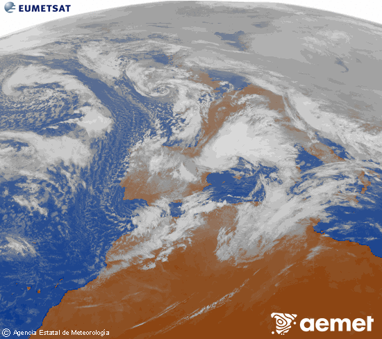 Imagen de la zona de Europa y Norte de �frica del canal infrarrojo del sat�lite Meteosat operacional en 0�N 0�W, procesada para darle color.&nbsp;samedi, 24 janvier  2026 13:00