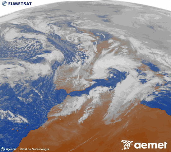 Imagen de la zona de Europa y Norte de �frica del canal infrarrojo del sat�lite Meteosat operacional en 0�N 0�W, procesada para darle color.&nbsp;samedi, 24 janvier  2026 16:00
