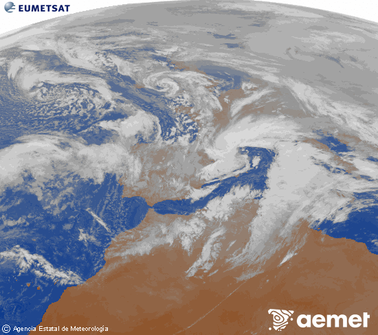 Imagen de la zona de Europa y Norte de �frica del canal infrarrojo del sat�lite Meteosat operacional en 0�N 0�W, procesada para darle color.&nbsp;samedi, 24 janvier  2026 18:00