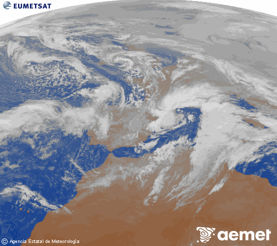 Imagen de la zona de Europa y Norte de �frica del canal infrarrojo del sat�lite Meteosat operacional en 0�N 0�W, procesada para darle color.&nbsp;samedi, 24 janvier  2026 19:00