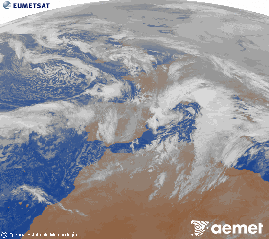 Imagen de la zona de Europa y Norte de �frica del canal infrarrojo del sat�lite Meteosat operacional en 0�N 0�W, procesada para darle color.&nbsp;samedi, 24 janvier  2026 21:00