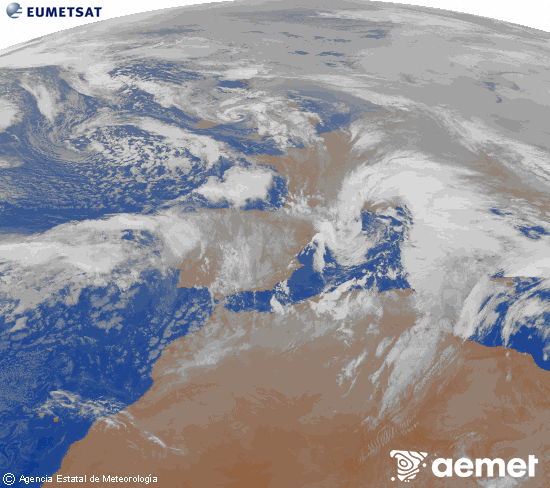 Imagen de la zona de Europa y Norte de �frica del canal infrarrojo del sat�lite Meteosat operacional en 0�N 0�W, procesada para darle color.&nbsp;samedi, 24 janvier  2026 23:00