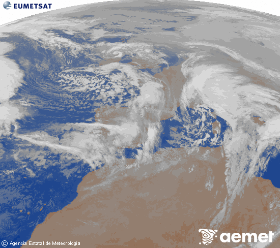Imagen de la zona de Europa y Norte de �frica del canal infrarrojo del sat�lite Meteosat operacional en 0�N 0�W, procesada para darle color.&nbsp;dimanche, 25 janvier  2026 05:00
