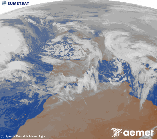 Imagen de la zona de Europa y Norte de �frica del canal infrarrojo del sat�lite Meteosat operacional en 0�N 0�W, procesada para darle color.&nbsp;dimanche, 25 janvier  2026 09:00