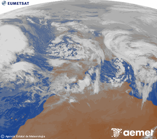 Imagen de la zona de Europa y Norte de �frica del canal infrarrojo del sat�lite Meteosat operacional en 0�N 0�W, procesada para darle color.&nbsp;dimanche, 25 janvier  2026 10:00