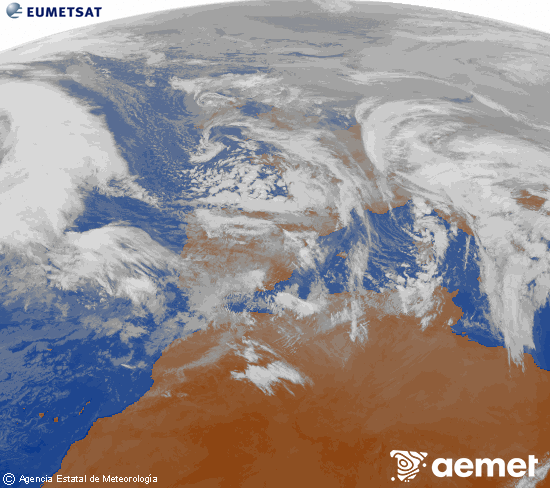 Imagen de la zona de Europa y Norte de �frica del canal infrarrojo del sat�lite Meteosat operacional en 0�N 0�W, procesada para darle color.&nbsp;diumenge, 25 de gener  2026 12:00