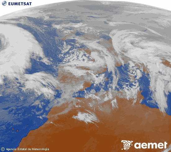 Imagen de la zona de Europa y Norte de �frica del canal infrarrojo del sat�lite Meteosat operacional en 0�N 0�W, procesada para darle color.&nbsp;diumenge, 25 de gener  2026 13:00