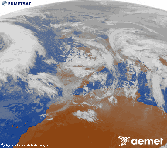 Imagen de la zona de Europa y Norte de �frica del canal infrarrojo del sat�lite Meteosat operacional en 0�N 0�W, procesada para darle color.&nbsp;diumenge, 25 de gener  2026 14:00