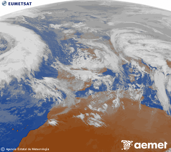 Imagen de la zona de Europa y Norte de �frica del canal infrarrojo del sat�lite Meteosat operacional en 0�N 0�W, procesada para darle color.&nbsp;diumenge, 25 de gener  2026 15:00