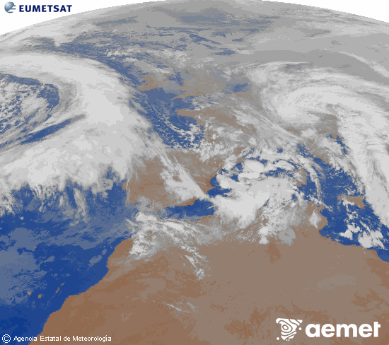 Imagen de la zona de Europa y Norte de �frica del canal infrarrojo del sat�lite Meteosat operacional en 0�N 0�W, procesada para darle color.&nbsp;domingo, 25 enero 2026 a las 21:00