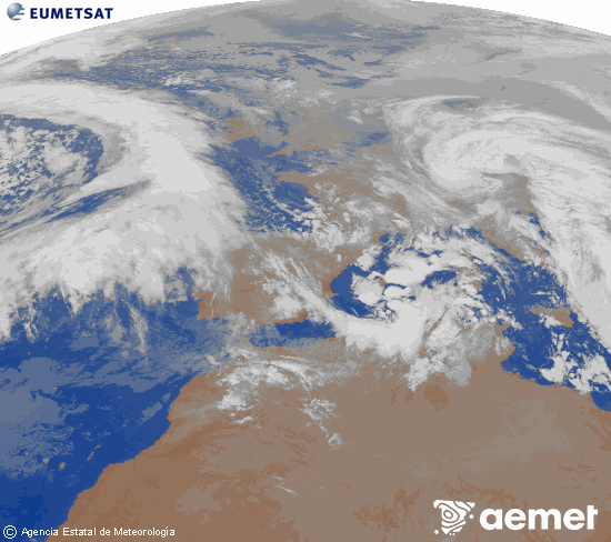 Imagen de la zona de Europa y Norte de �frica del canal infrarrojo del sat�lite Meteosat operacional en 0�N 0�W, procesada para darle color.&nbsp;domingo, 25 enero 2026 a las 22:00