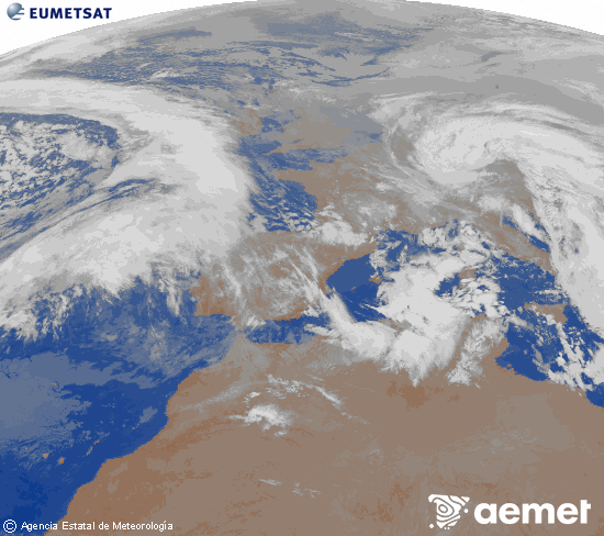 Imagen de la zona de Europa y Norte de �frica del canal infrarrojo del sat�lite Meteosat operacional en 0�N 0�W, procesada para darle color.&nbsp;lunes, 26 enero 2026 a las 00:00