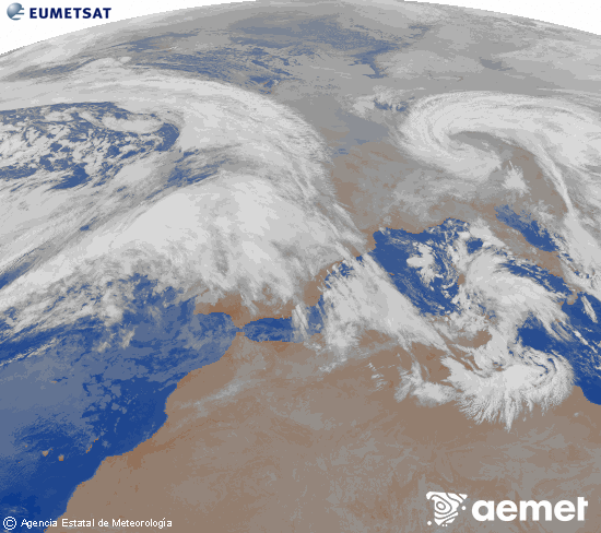 Imagen de la zona de Europa y Norte de �frica del canal infrarrojo del sat�lite Meteosat operacional en 0�N 0�W, procesada para darle color.&nbsp;Monday, 26 January  2026 07:00